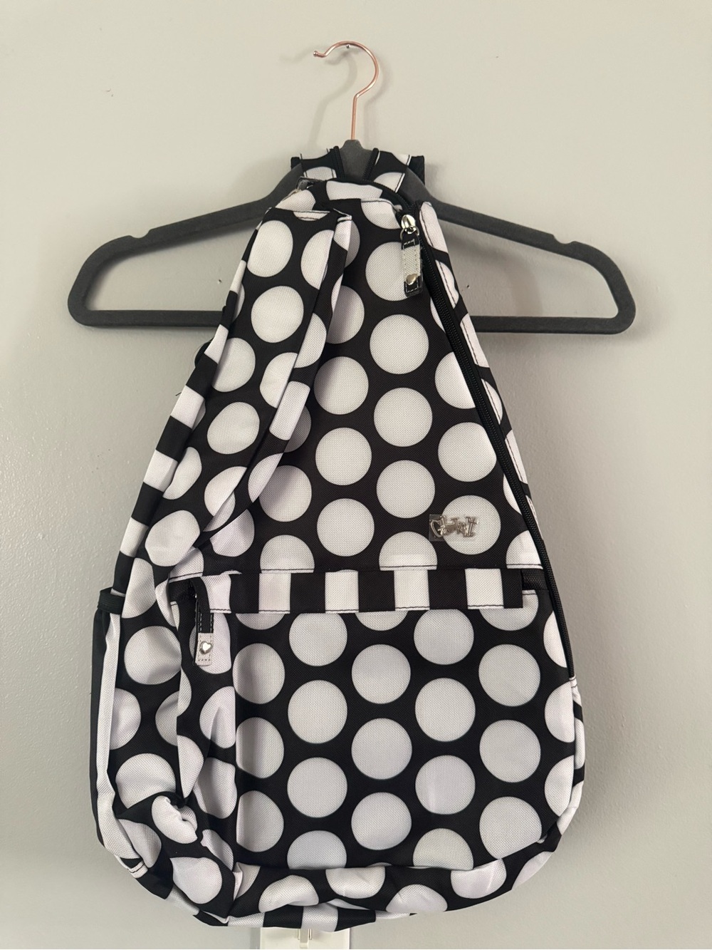 GeRRiT Black & White Polka Dot Crossbody Sling Backpack | Travel & Racket